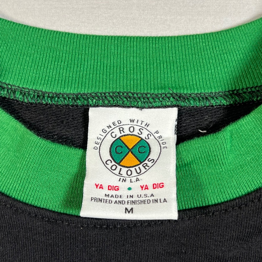Cross Colours Colorblock Crop Sweatshirt Black Red Yellow Medium 90s Hip Hop - Picture 3 of 6